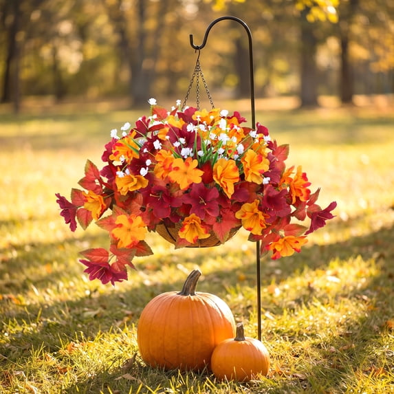 Scidweet Artificial Fall Flowers Outdoors, 2Pcs Autumn Fake Silk Azalea Flowers With Faux White Lotus Plants Fall Decorations for Home Outdoor Garden Balcony Yard Front Porch Indoor Decor