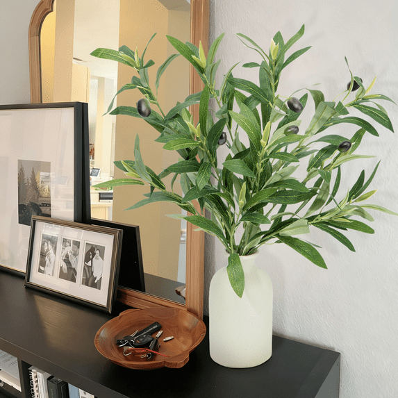 Scidweet Olive Artificial Faux Plants in Vases, 3pcs 20" Fake Olive Plants Greenery Branches with Olive Fruits for Indoor Office Table Wedding Party Home Decor