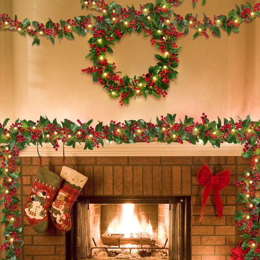 Scidweet 5.9 Ft Christmas Garland with Lights & Red Berry, Artificial Christmas Garland Decorations for Indoor Outdoor Mantle Fireplace Stairs Table Home Door