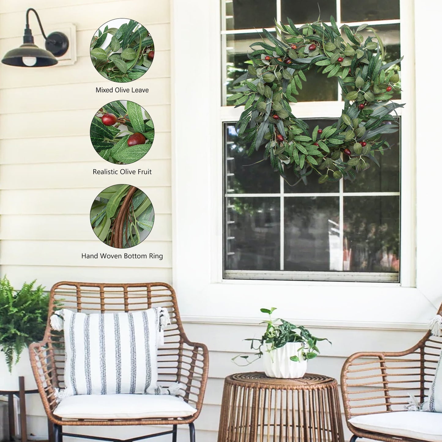 Scidweet Artificial Olive Wreaths for Front Door, 20" Artificial Greenery Olive Wreaths with Olive Leaf Fruit for Indoor Outdoor Farmhouse Window Wall Home Wedding Decor