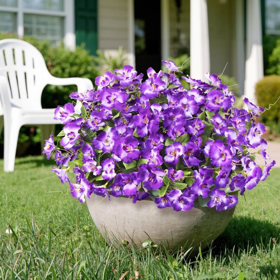 Scidweet Artificial Flowers for Outdoors, 10 Bundles Faux Fake Silk Hibiscus Flowers Bouquet UV Resistant for Garden Porch Balcony Yard Spring Summer Indoor Outdoor Home Decor, Purple White