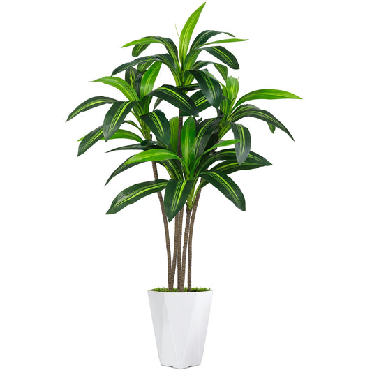 Scidweet Artificial Dracaena Tree, 5 ft Tall Fake Tree Artificial Dracaena Plants with 9'' White Taper Plant Container, Fake Trees for Office Home Living Room Floor Patio Greening Porch Decor, 9 lb
