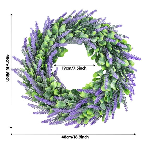 Lavender Wreaths for Front Door, 18.9inch Artificial Farmhouse Wreaths for Wall Window Party Wedding Decor Indoor Outdoor Spring Summer for Home