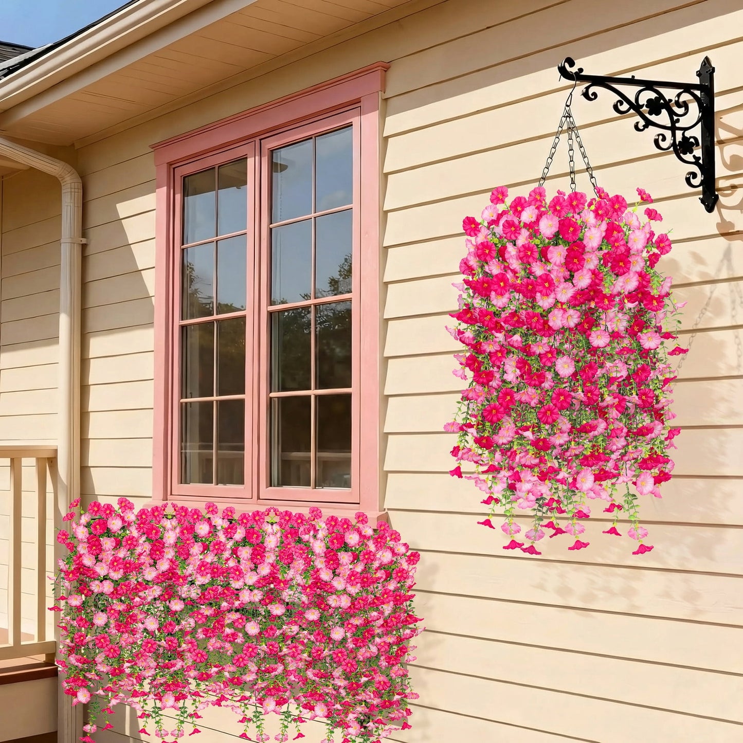 Scidweet Artificial Hanging Flowers for Outdoors, 4 Pcs Faux Fake Hanging Silk Flowers for Spring Summer Porch Patio Garden Yard Indoor Outside Home Decor, Pink