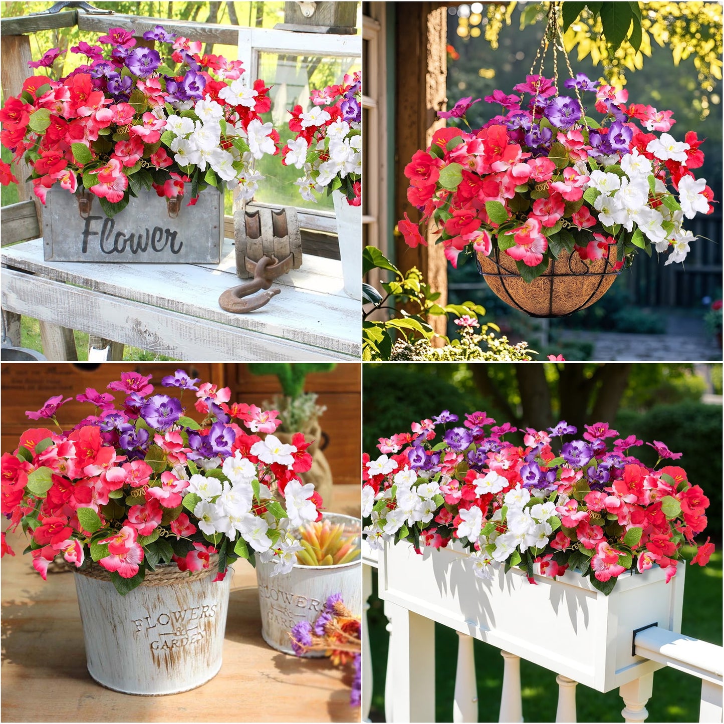 Scidweet Artificial Flowers for Outdoors Decoration, 10 Bundles Faux Fake Silk Flowers Bouquet UV Resistant for Garden Porch Window Box Spring Summer Indoor Outdoor Home Decor, Mix