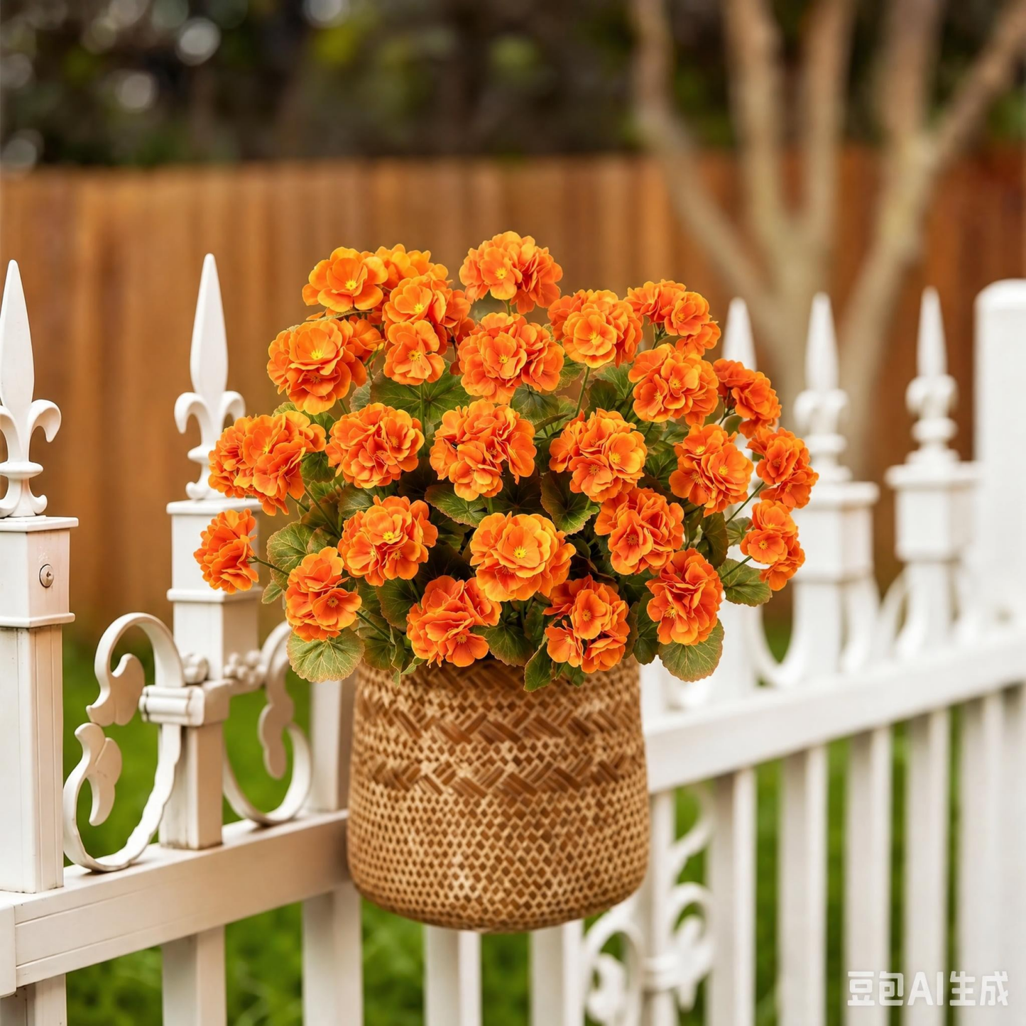 Scidweet Fake Geraniums Fall Flowers, 6 Bundles Artificial Faux Silk Geraniums Flowers Fall Decorations for Home Garden Porch Patio Yard Autumn Decor, Orange