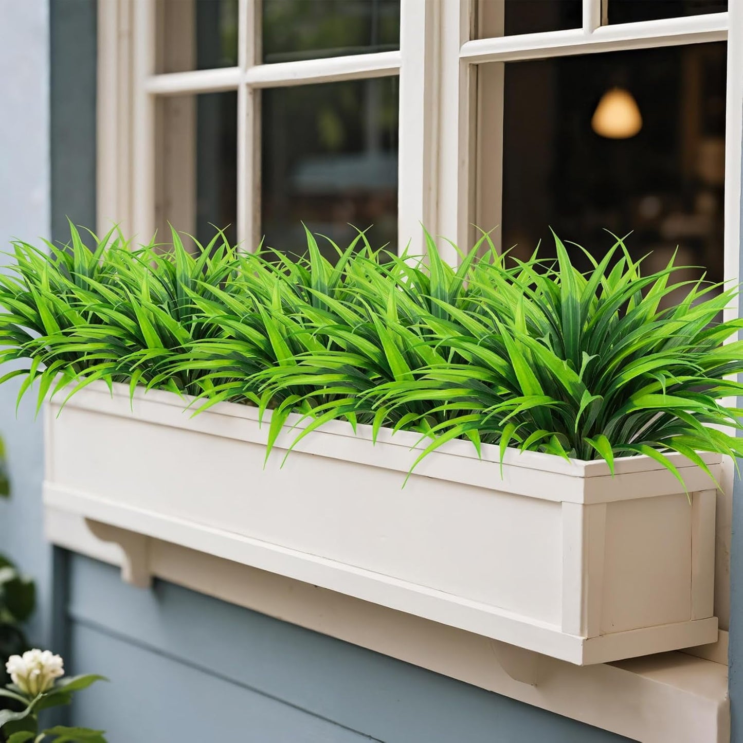 Scidweet Artificial Plants Outdoor, 16 Bundles Fake Faux Grass Plastic Plants Spring Summer for Home Patio Garden Porch Yard Decor, Green