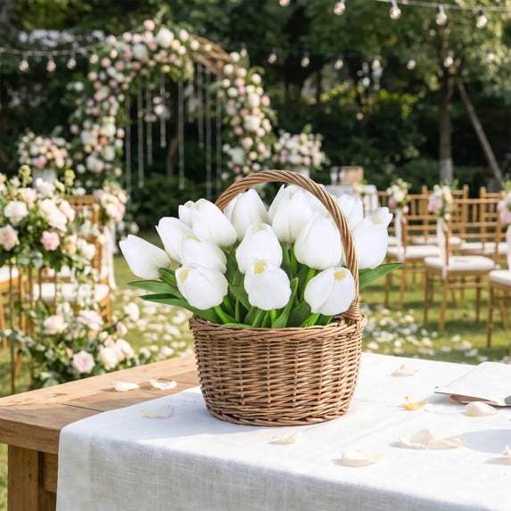 Scidweet 20 Pcs Artificial Flowers Fake Tulip, Faux Tulip Flowers for Spring Summer Indoor Table Wedding Home Decorations Mother's Day Easter Gifts, White