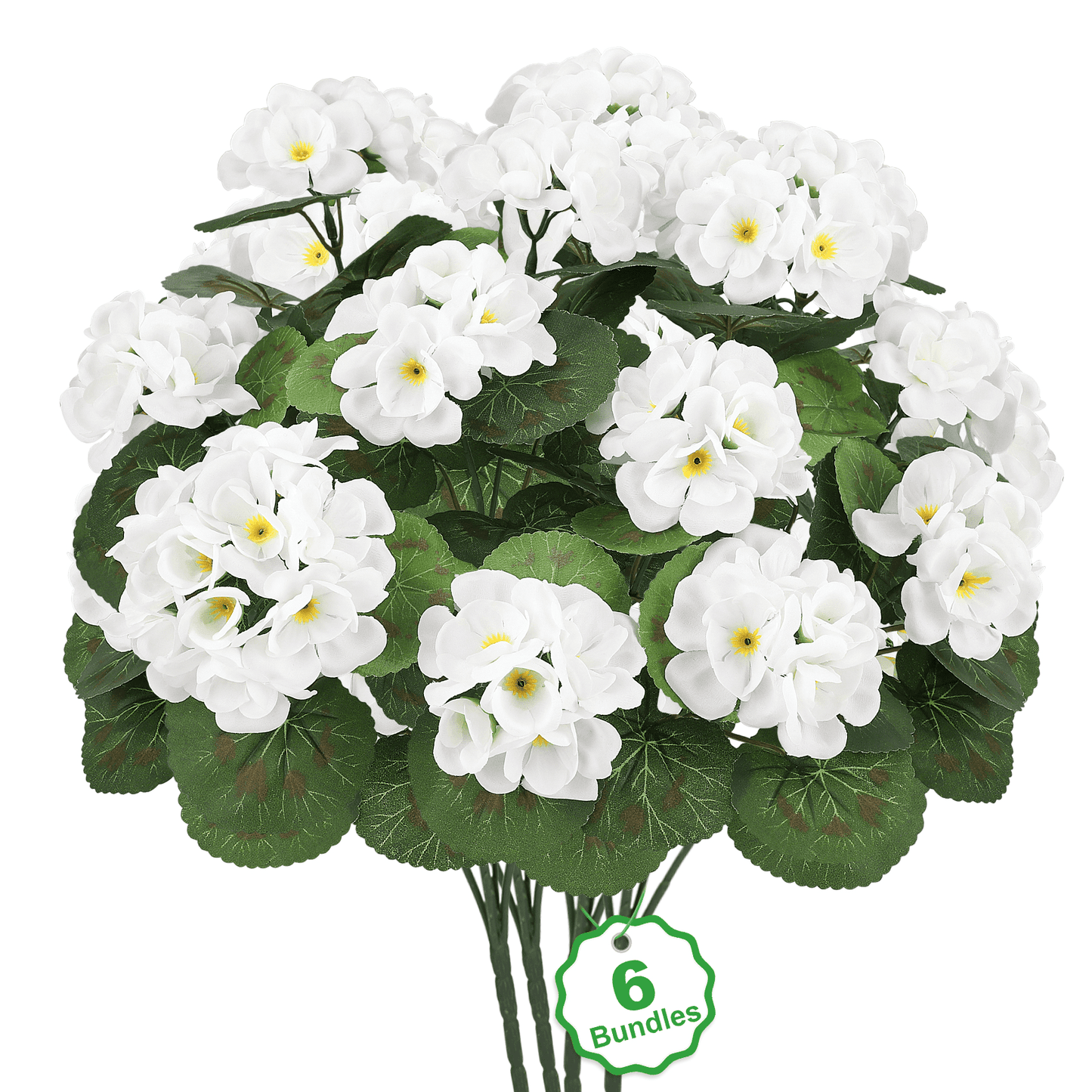Scidweet Artificial Flowers, 6 Pcs 21'' Geraniums Fake Flowers Faux Plants for Summer Indoor Outdoor Home Table Garden Decoration, White