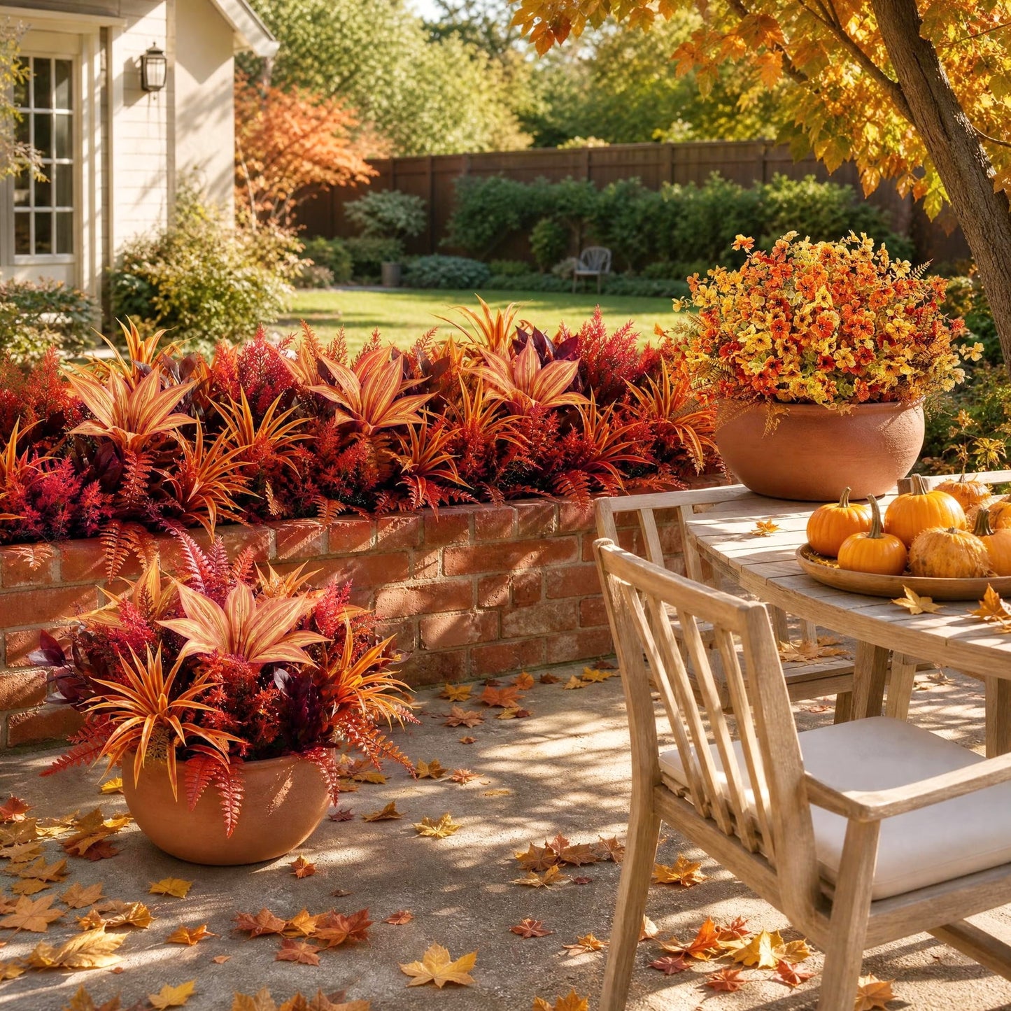 Scidweet 8 Pcs Artificial Fall Plants, Fake Plastic Large Bunches Plants for Outside Fall Porch Garden Patio Yard Home Decor