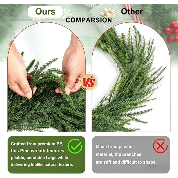 Scidweet 26" Artificial Christmas Wreath for Front Door, Fake Norfolk Pine Green Wreaths Indoor Outdoor Walls Windows Porch Farmhouse Home Xmas Decor