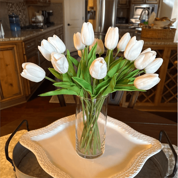 Scidweet 20 Pcs Artificial Flowers Fake Tulip, Faux Tulip Flowers for Spring Summer Indoor Table Wedding Home Decorations Mother's Day Easter Gifts, White