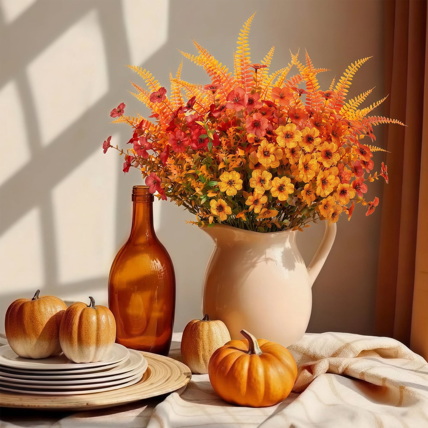 Scidweet Artificial Fall Flowers Outdoors, 18 Bundles Autumn Faux Fake Silk Flowers Fall Decorations for Home Garden, MultiColor