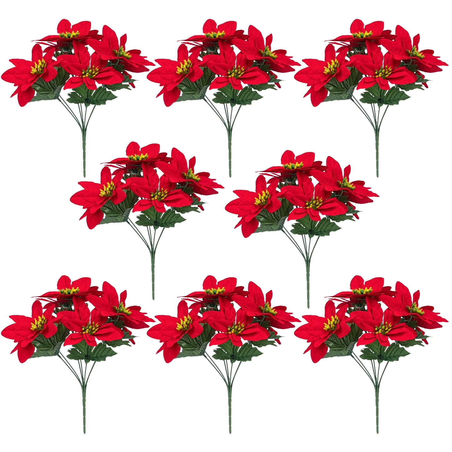 Scidweet Christmas Artificial Flowers, 8 Pack Fake Red Poinsettia Flowers Bouquet for Indoor Outdoor Home Xmas Tree Table Garden Decor