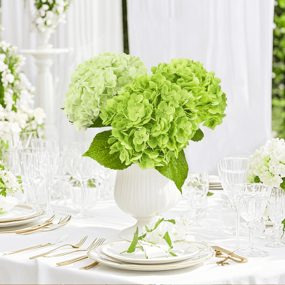 Scidweet Hydrangea Artificial Flowers, 4 Pcs 19.3" Real Touch Latex Faux Fake Flowers for Indoor Outdoor Spring Summer Patio Garden Home Yard Wedding Table Decor, Green