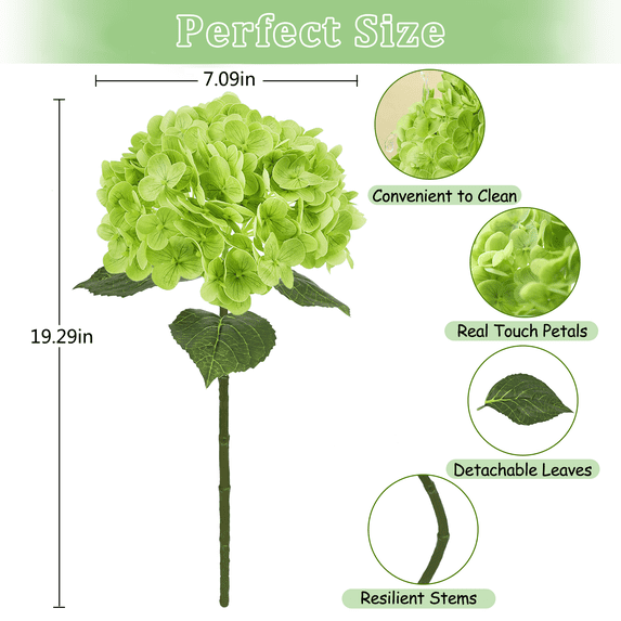 Scidweet Hydrangea Artificial Flowers, 4 Pcs 19.3" Real Touch Latex Faux Fake Flowers for Indoor Outdoor Spring Summer Patio Garden Home Yard Wedding Table Decor, Green