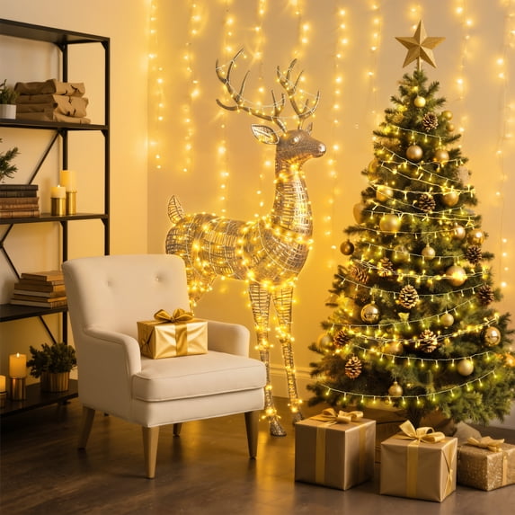 Scidweet String Lights Outdoor, 196FT 600 LED Indoor Fairy Lights Christmas Tree Lights with Remote for Room Holiday Wedding Decorations, Warm Yellow