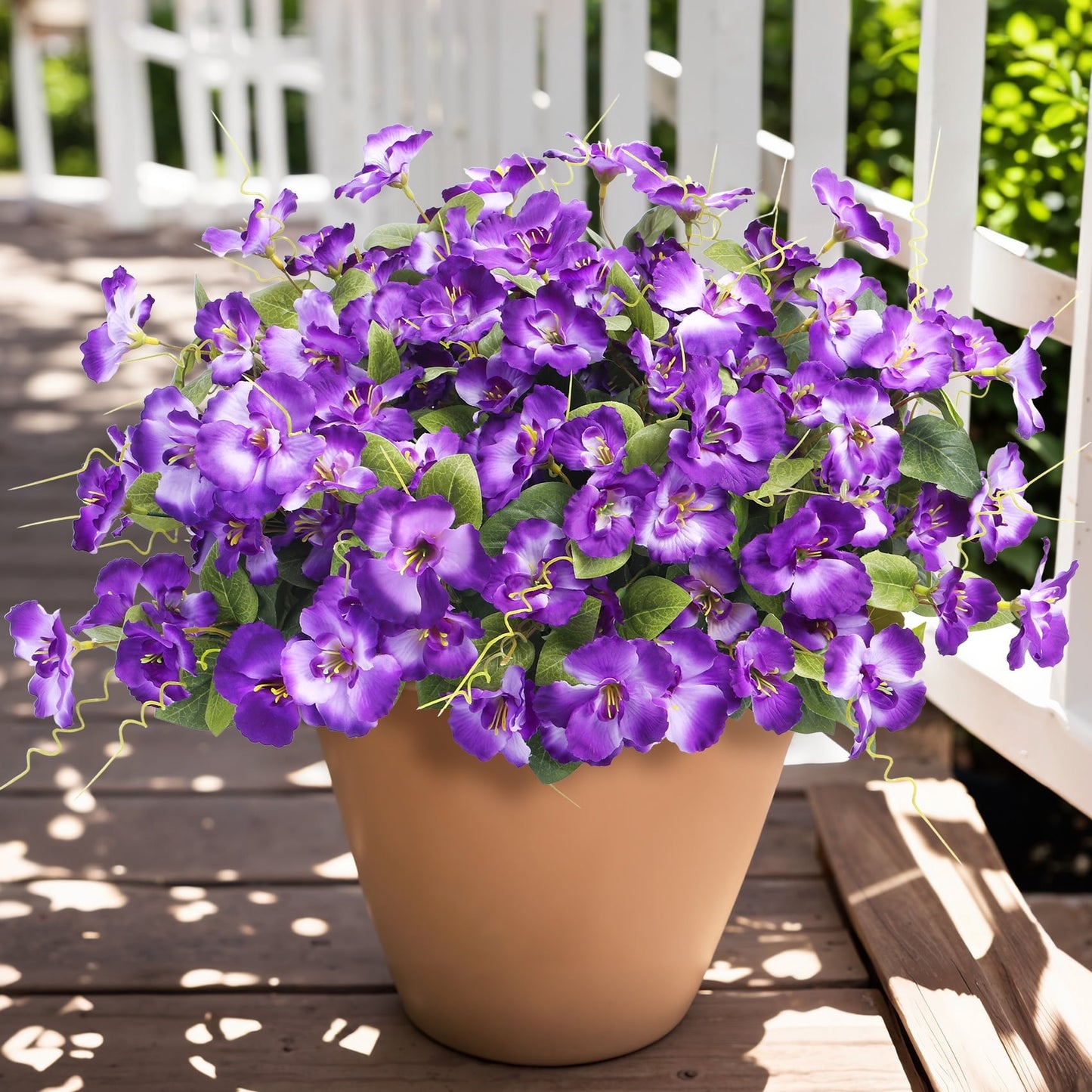 Scidweet Artificial Flowers for Outdoors, 10 Bundles Faux Fake Silk Hibiscus Flowers Bouquet UV Resistant for Garden Porch Balcony Yard Spring Summer Indoor Outdoor Home Decor, Purple White