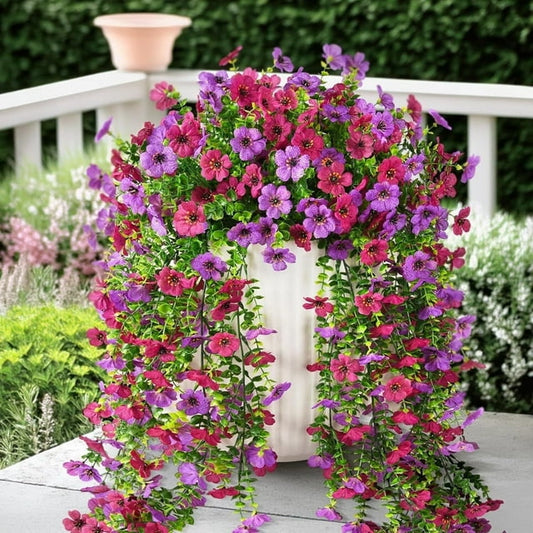 Scidweet Artificial Flowers Outdoors, 2 Pcs Hanging Fake Flowers Faux Silk Spring Summer Decoration for Home Garden Porch, Purple Red