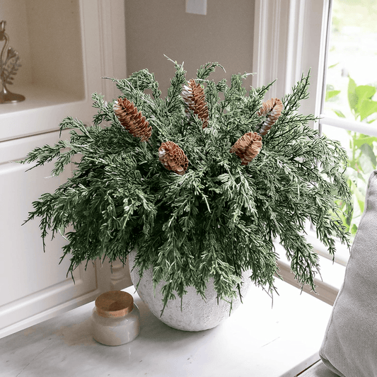  Artificial Norfolk Pine Branches Plants for Christmas Decor, 20 Pcs Artificial Pine Branches with Big Pine Cones for DIY Wreath Home Xmas Decor
