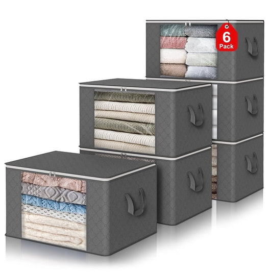 Scidweet 6PCS Closet Organizers and Sturdy Storage Bags with Clear Window 90L Large Capacity Clothing Comforters Room Storage Bags for Clothes, Blankets, Bedroom