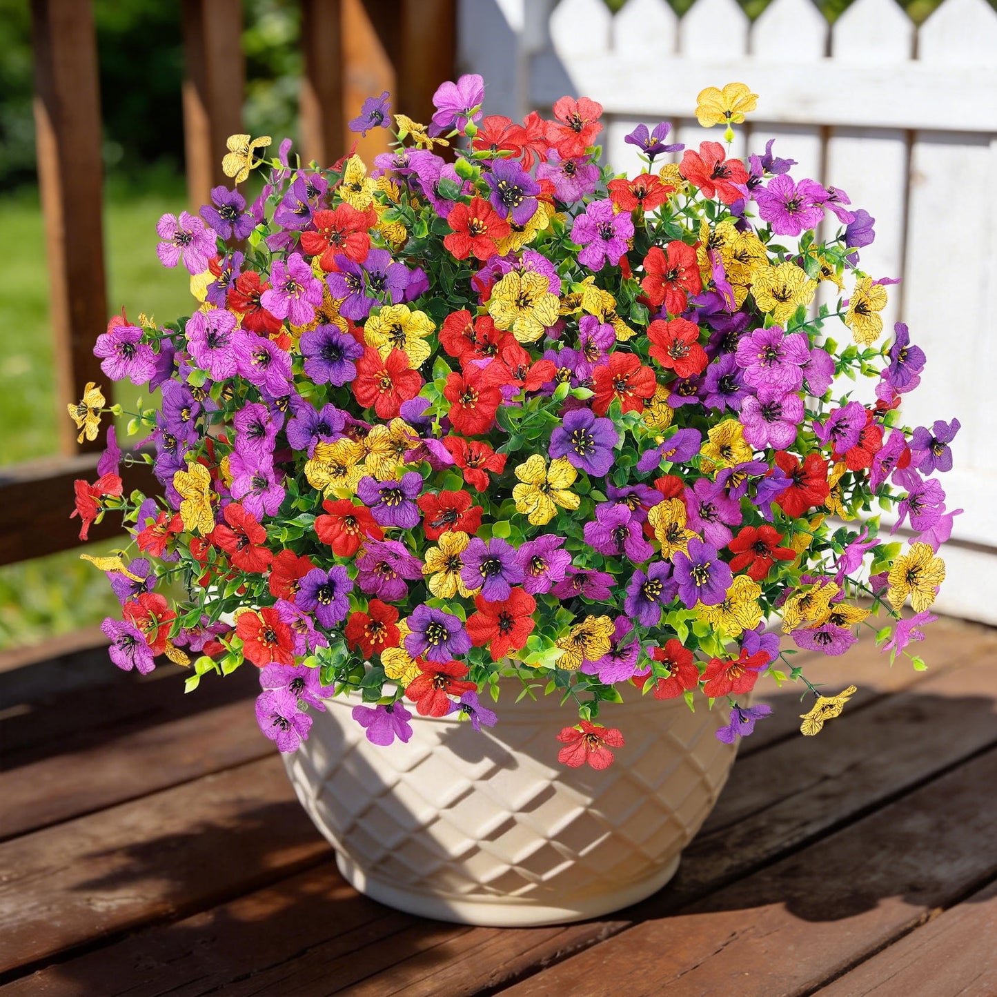 Scidweet Artificial Flowers for Outdoors, 12 Bundles Faux Fake Silk Flowers with Realistic Eucalyptus Leaves for Greenery Garden Porch Door Patio Spring Summer Indoor Outdoor Home Decor