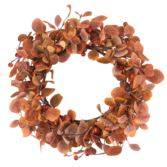 18 inch Fall Wreaths for Front Door, Fall Decor Artificial Wreath Eucalyptus Leaves Modern Farmhouse Wreath for Harvest Thanksgiving Day