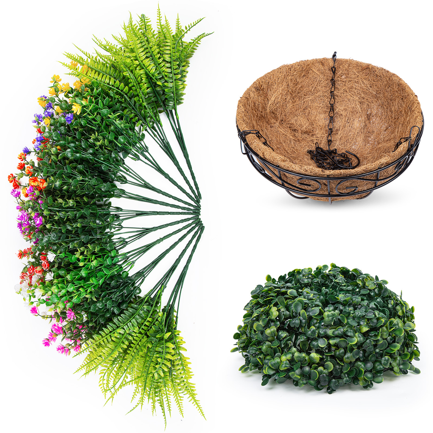 Scidweet Artificial Hanging Flowers with Basket,12 pcs Outdoors Fake Plants UV Resistant with Coconut Lining Basket for Patio Garden Porch Decor (Mix Color)