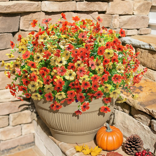 Scidweet 12 Bundles Artificial Fake Flowers Outdoor, Faux Plants Plastic Flowers Fall Decoration for Outside Home Planter Porch Patio Yard Garden Decor, Yellow Orange