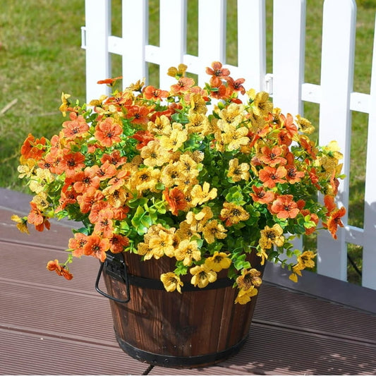 Scidweet 12 Bundles Artificial Fake Flowers Outdoor, Faux Plants Plastic Flowers Fall Decoration for Outside Home Planter Porch Patio Yard Garden Decor, Yellow Orange