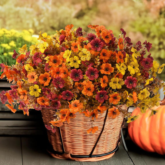 Scidweet 12 Bundles Fall Artificial Flowers for Outdoor, Fake Silk flowers autumn decorations for Outside Home Porch Patio Yard Balcony Decor, Colorful