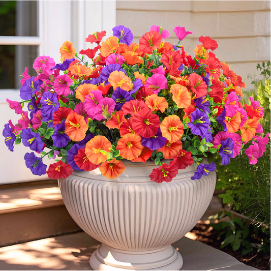 Scidweet 12 bundles of outdoor artificial flowers, autumn artificial flowers fake plants courtyard garden porch morning glory decoration, multi-color