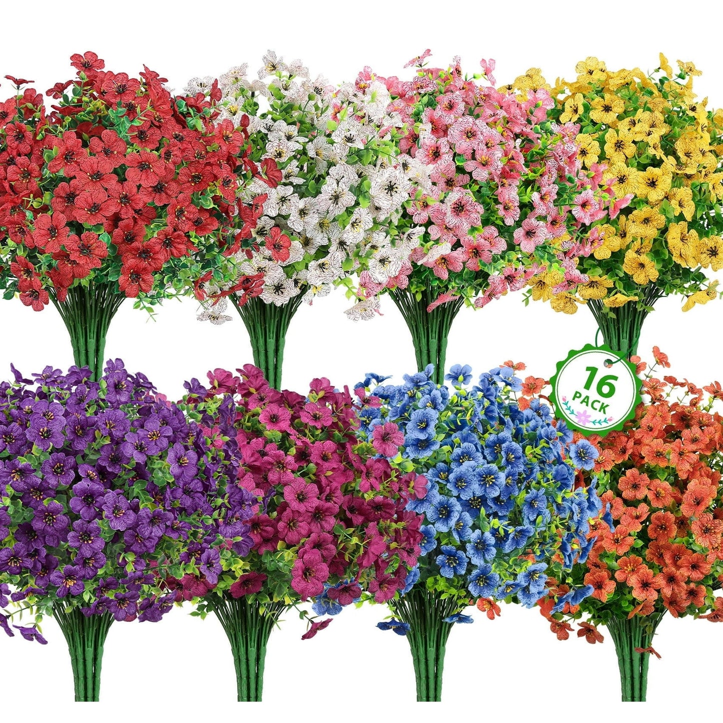 Scidweet 16 Bundles Artificial Flowers, Fake Plastic Flowers Faux Silk Flower for Indoor Outdoor Spring Summer Garden Home Decoration, MultiColor