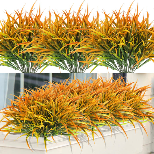 Scidweet 16 Bundles Autumn Outdoor Faux Plants, Fake Grass Artificial Plants Fall Decorations for Cemetery Home Garden Front Porch Decor, Orange
