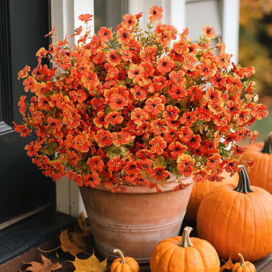 Scidweet 16 Pcs Artificial Plastic Fall Flowers Fake Flowers for Outdoor Autumn Porch, Window Box, Farmhouse Thanksgiving Home Decor, Orange