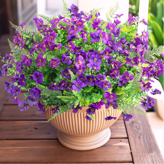 Scidweet 18 Bundles Artificial Flowers Silk Fake Flower Spring Summe Faux Outdoor Plants for Home Porch Patio Yard Decor, Light and Deep Purple and Fern