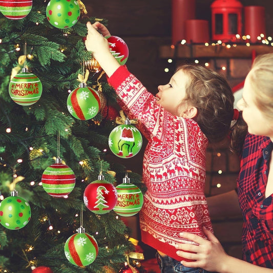 Scidweet 18pcs Christmas Balls Ornament 2.4 Inch Glittering Hanging Xmas Balls for Tree Decoration Balls Red Green Christmas Home Indoor Holiday Party Decor, Multicolor