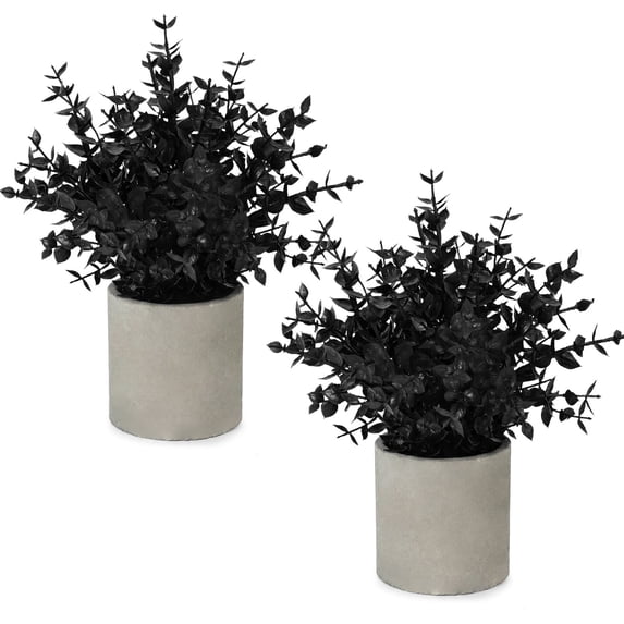 Scidweet Artificial Eucalyptus Plants Indoor, 2pcs Small Fake Faux Potted Plants for Home Desk Room Coffee Table Office Halloween Decor, Black