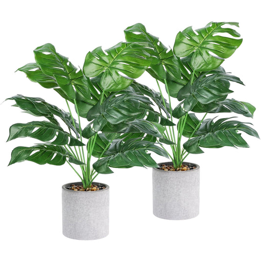 Scidweet 2 Packs Fake Plants, Artificial Tropical Small Faux Pot Plants Indoor Home Office Table Kitchen Bathroom Decor