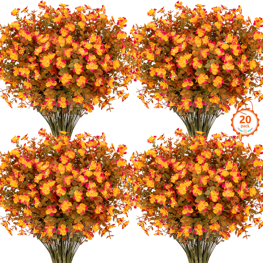 Scidweet 20 Bundles Fall Artificial Flowers for Outdoors, Autumn Fake Silk Flowers Faux Plants Fall Decorations for Indoor Home Yard Garden Thanksgiving Decor