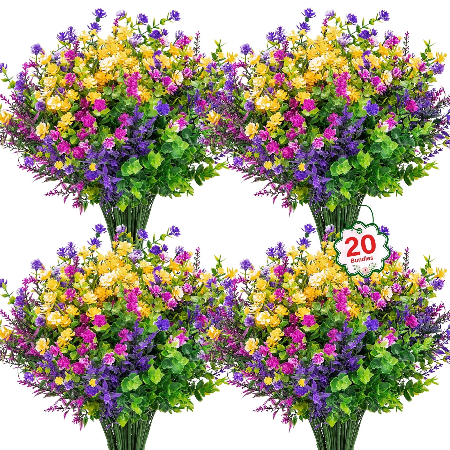Scidweet Artificial Flowers Outdoor, 20 Bundles Fake Plastic Flower Faux Plant Indoor Outside Spring Summer Decoration for Home Garden Front Porch