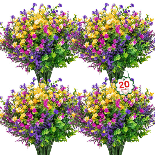 Scidweet Artificial Flowers Outdoor, 20 Bundles Fake Plastic Flower Faux Plant Indoor Outside Spring Summer Decoration for Home Garden Front Porch