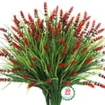 Scidweet Artificial Plants Outdoor, 20 Bundles Fake Plant Faux Monkey Grass Spring Summer for Window Garden Home Decor, Red