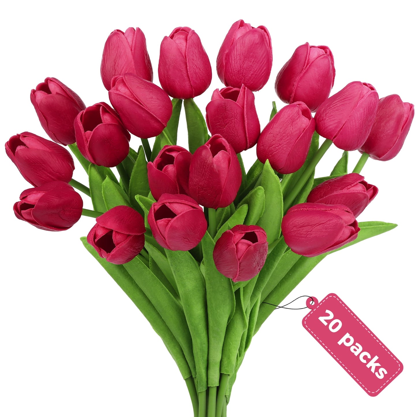Scidweet 20 Pcs Artificial Tulips Faux Flowers, Fake Tulip for Spring Indoor Table Wedding Decorations Mother's Day Easter Gifts, Hot Pink