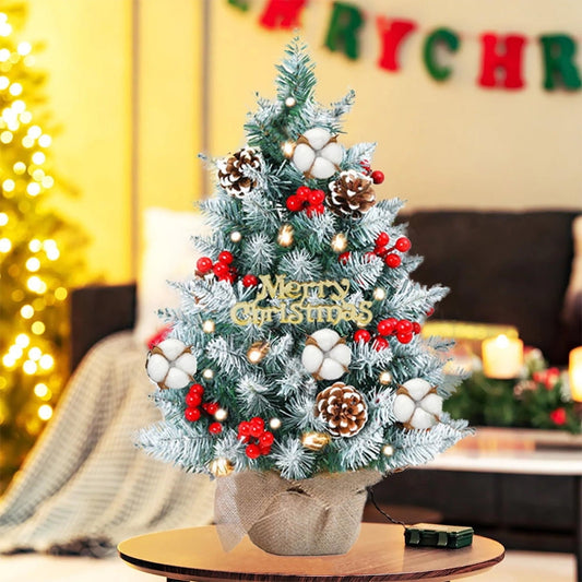Scidweet 24-inch Tabletop Christmas Tree, Lighted Battery Operated Artificial Snowy Xmas Tree for Indoor Outdoor Best DIY Christmas Holiday Decor