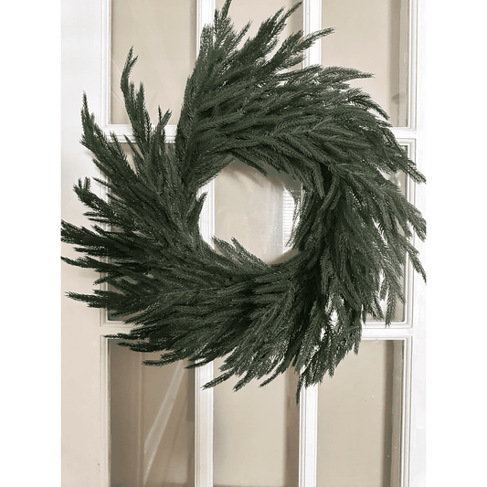 Scidweet 26" Artificial Christmas Wreath for Front Door, Fake Norfolk Pine Green Wreaths Indoor Outdoor Walls Windows Porch Farmhouse Home Decor