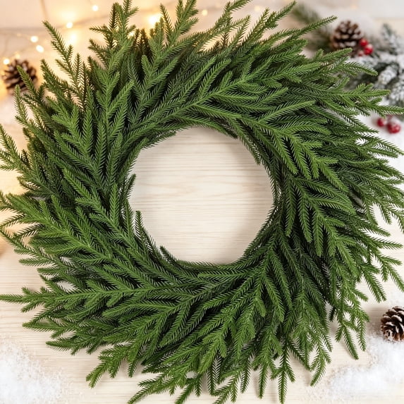 Scidweet 26" Artificial Christmas Wreath for Front Door, Fake Norfolk Pine Green Wreaths Indoor Outdoor Walls Windows Porch Farmhouse Home Xmas Decor