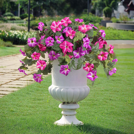 Scidweet 2PCS Spring Faux Petunias Silk Flower, Artificial Fake Flowers Plants for Outdoor window Home Decoration (Red Lotus)