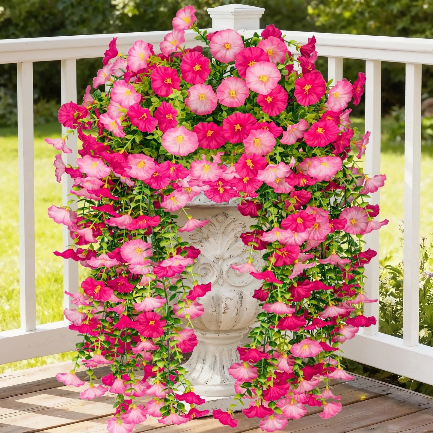 Scidweet Artificial Hanging Flowers for Outdoors, 4 Pcs Faux Fake Hanging Silk Flowers for Spring Summer Porch Patio Garden Yard Indoor Outside Home Decor, Pink