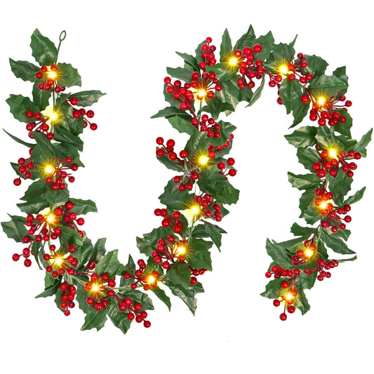 Scidweet Christmas Garland Decorations, 5.9 ft Artificial Xmas Garland with Lights for Indoor Outdoor Home Table Christmas Decor